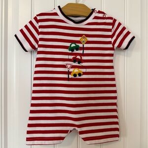 Florence Eiseman Boy’s Embroidered Striped Knit Shortall